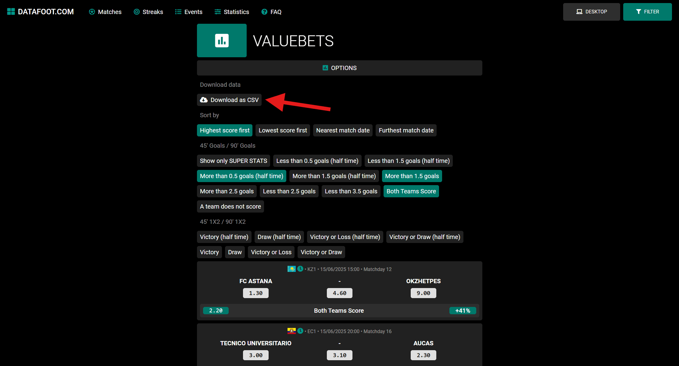 Download your data in CSV format through Datafoot’s intuitive and user-friendly interface
